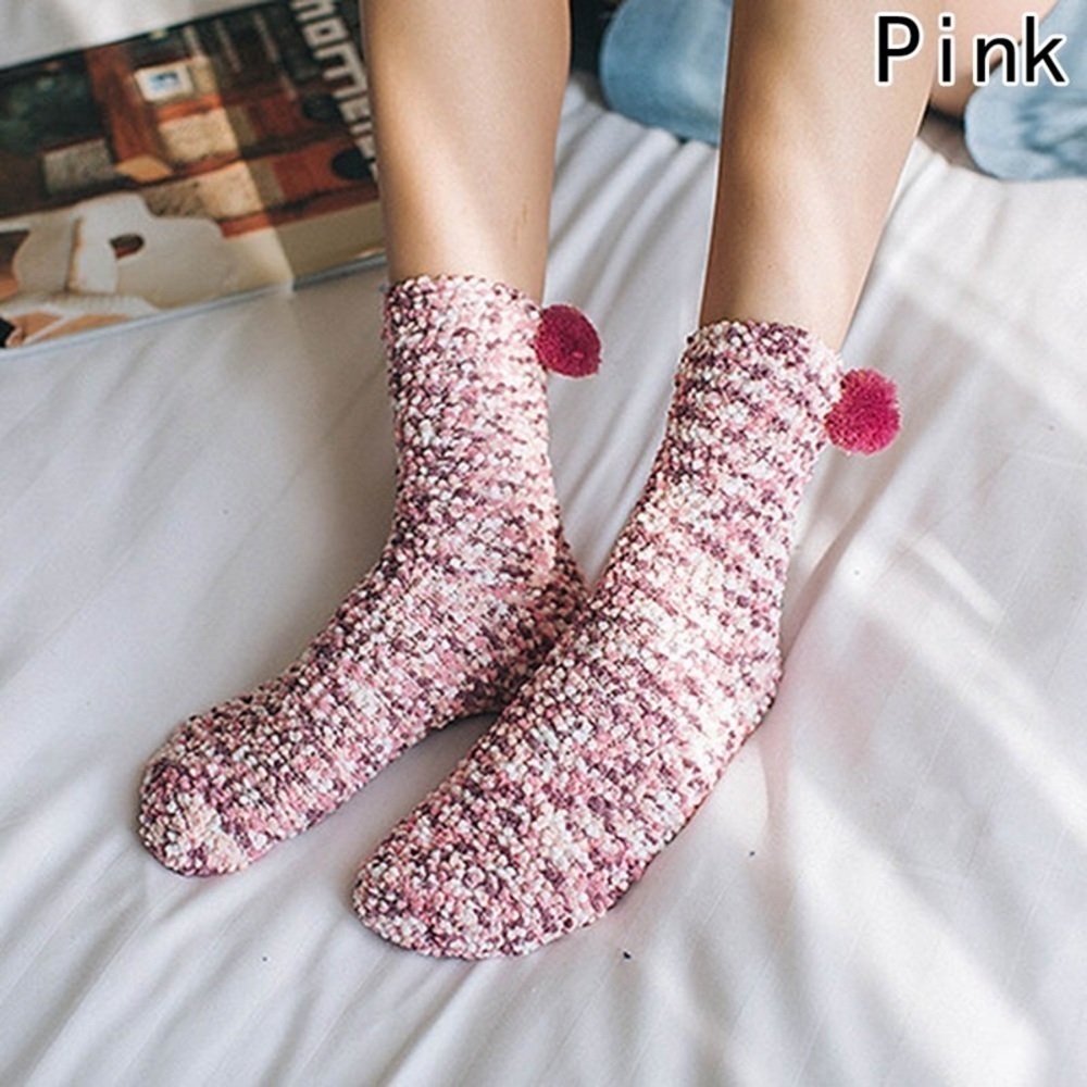 Pink Fluffy Pom Pom Socks